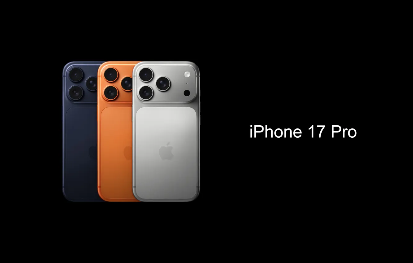 Фото обои iPhone, apple, айфон, эппл, black background, smartphones, 2025, iPhone 17 Pro