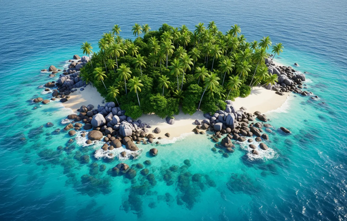 Фото обои тропики, океан, обои, остров, арт, wallpaper, ocean, art