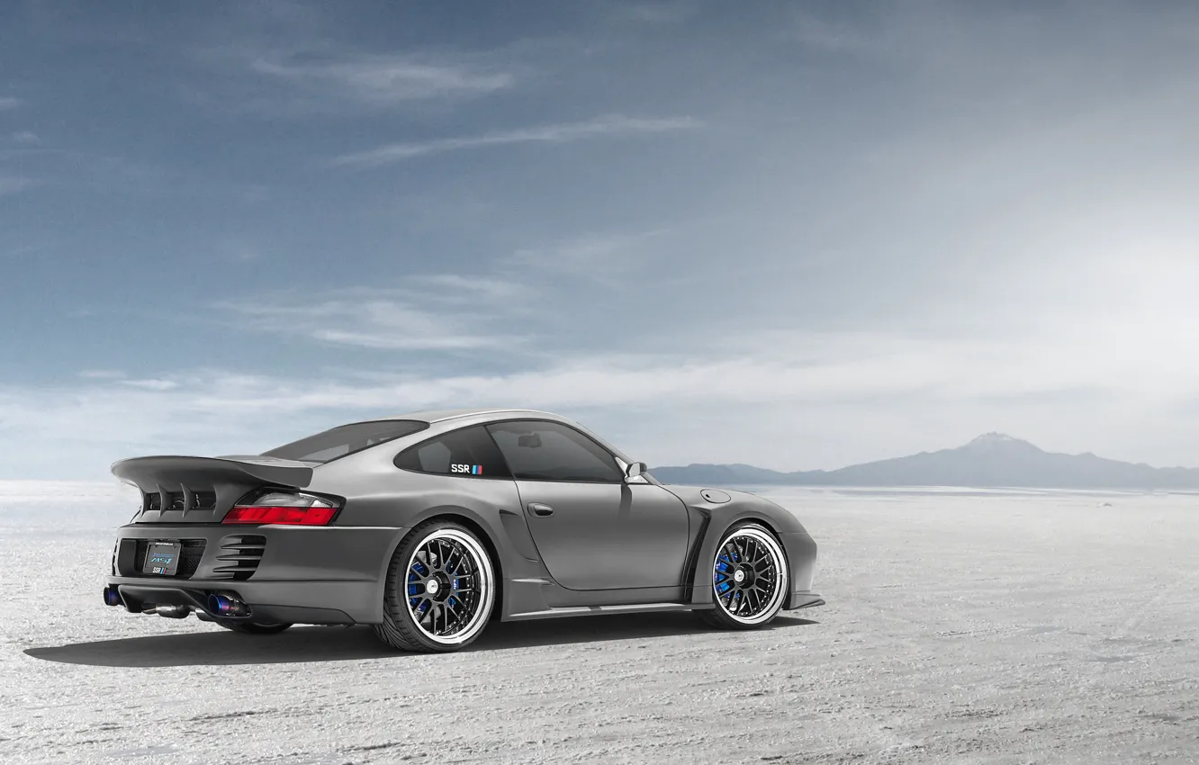 Фото обои пустыня, Porsche, серебристый, порше, блик, rear, silvery, 991