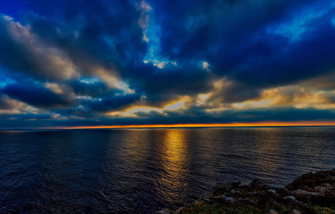 Фото обои море, облака, закат, горизонт, Средиземное море