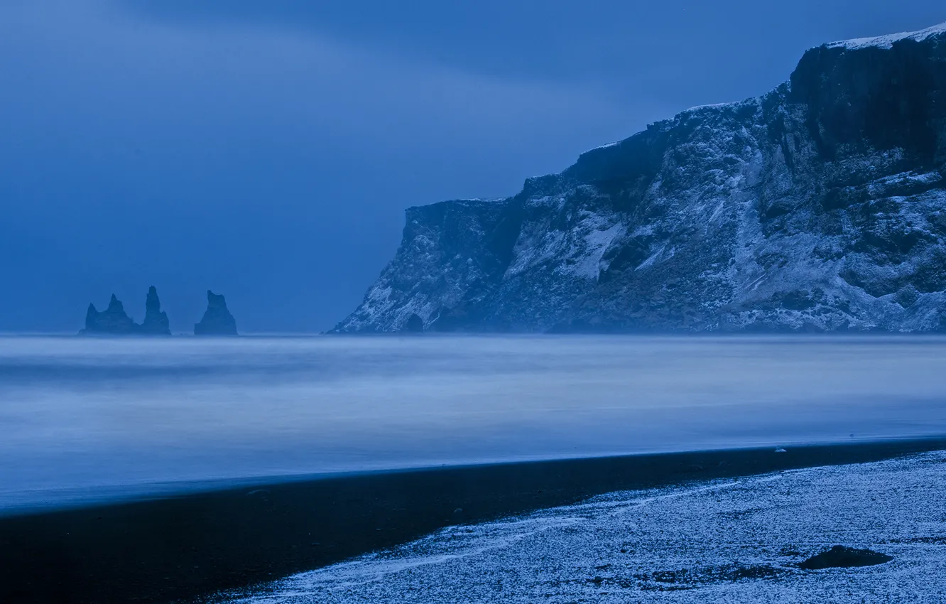 Фото обои горы, океан, скалы, побережье, Исландия, Iceland, Атлантический океан, Atlantic Ocean
