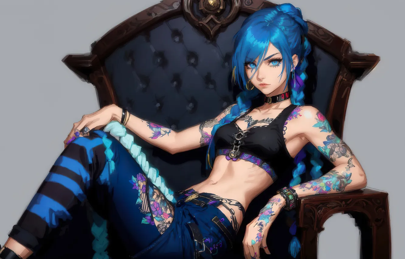 Фото обои girl, fantasy, art, painting, digital art, fantasy art, tatto, Jinx