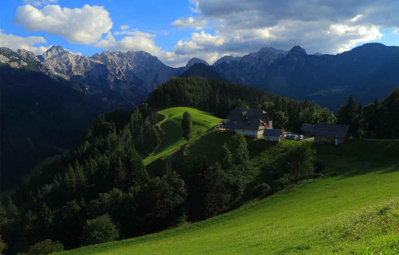 Фото обои небо, облака, горы, Словения, Logarska Dolina, Kamnik