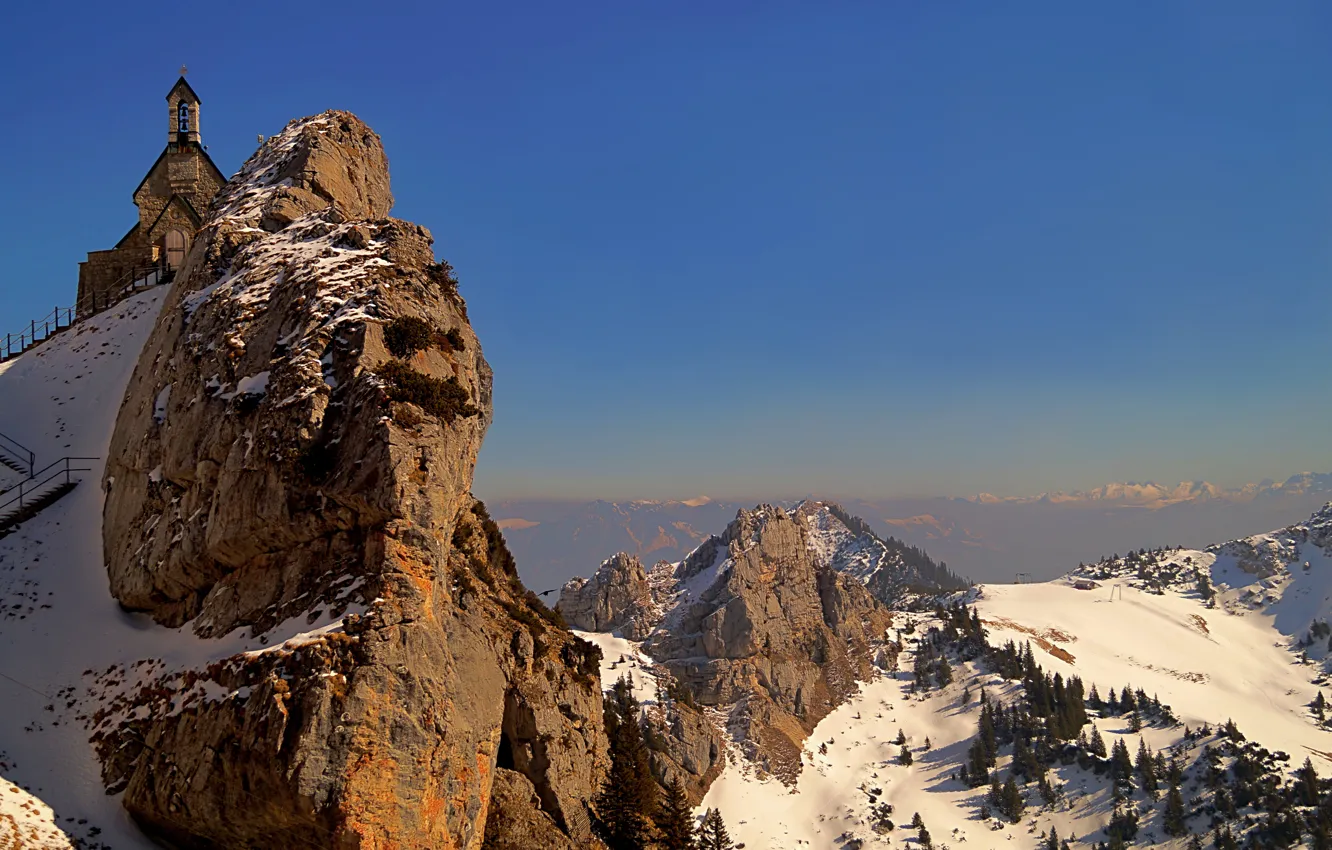 Фото обои горы, Бавария, mountain, Bavaria, Баварские Альпы, South Germany, Wendelstein Church, bavarian alps