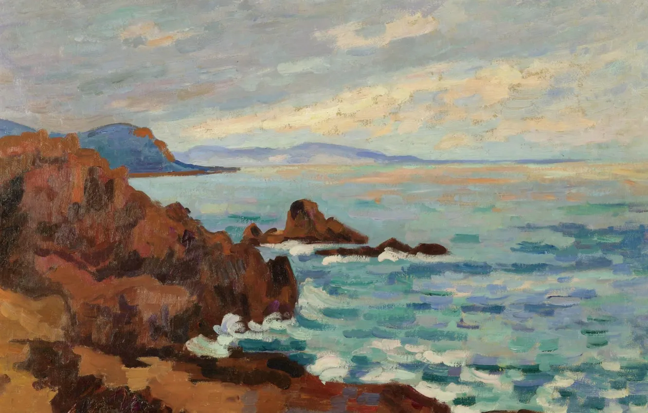 Фото обои море, скалы, картина, Арман Гийомен, Armand Guillaumin, The West. Trayas-Agay