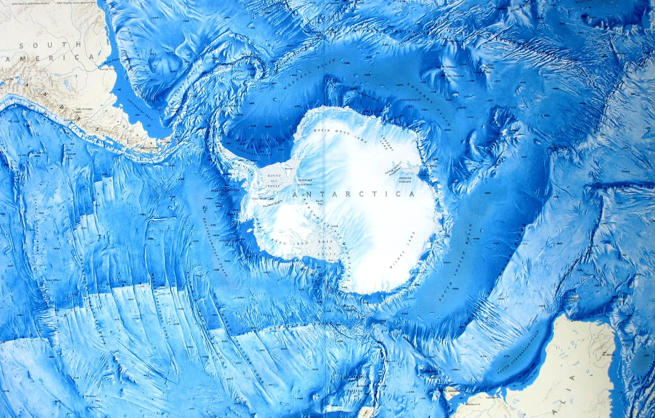 Фото обои океан, карта, Антарктика, рельеф