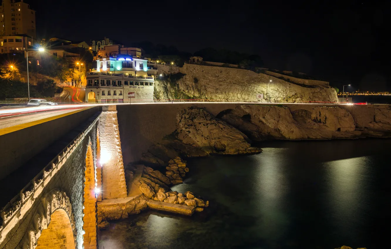 Фото обои ночь, огни, Франция, Марсель