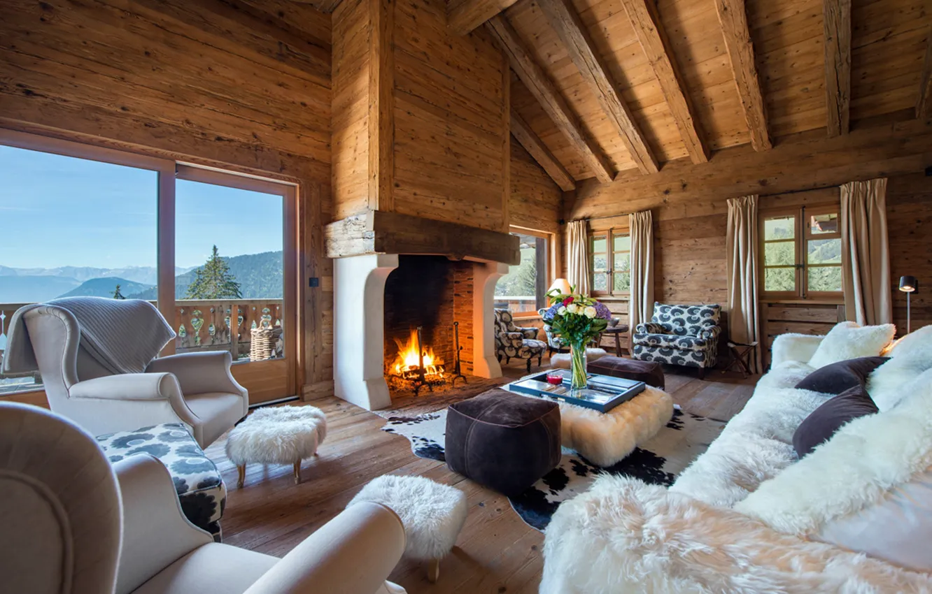 Фото обои интерьер, Швейцария, Альпы, камин, гостиная, Swissalps, Tesseln