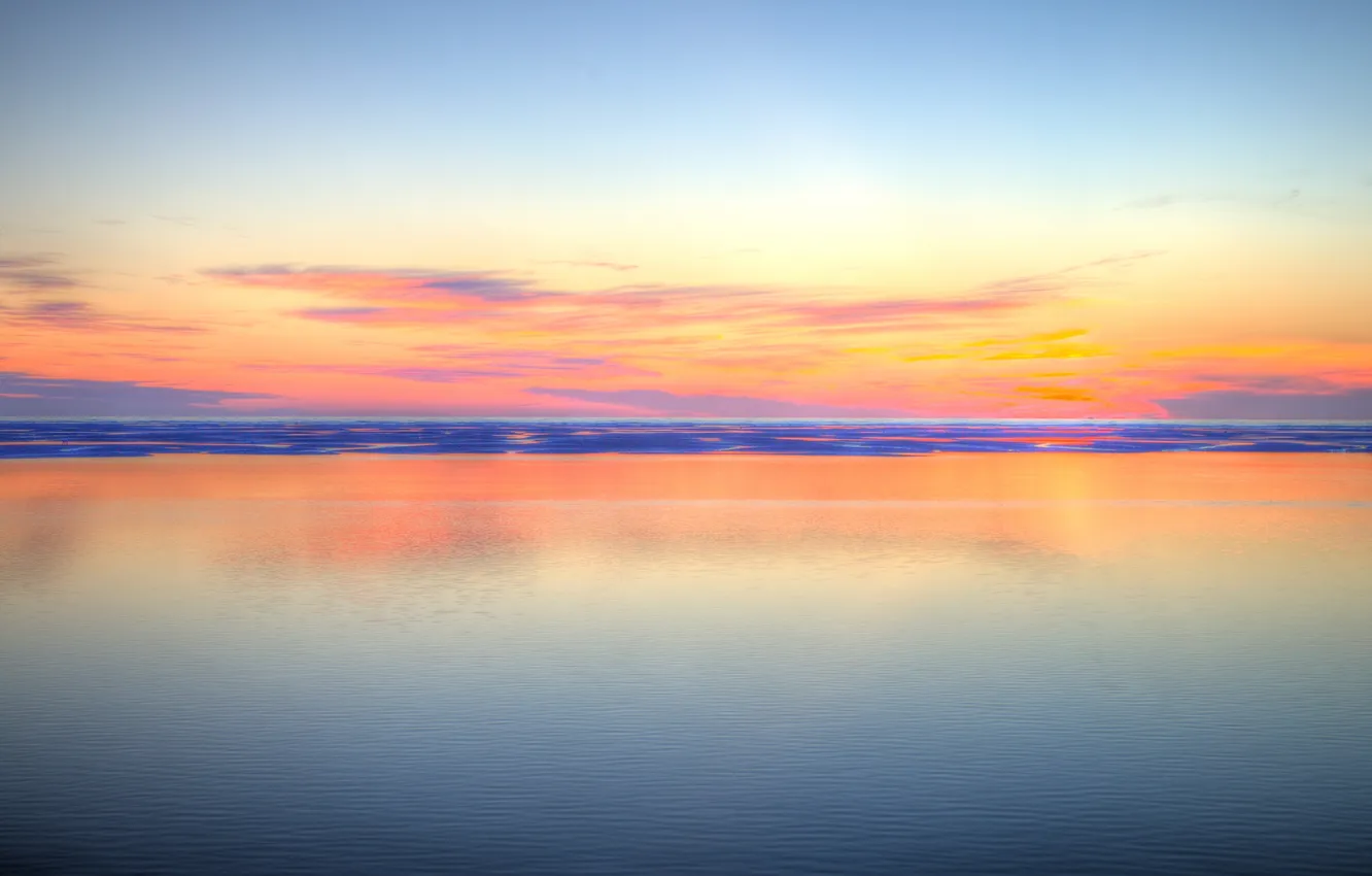 Фото обои море, пляж, небо, отражение, зеркало, горизонт, сумерки
