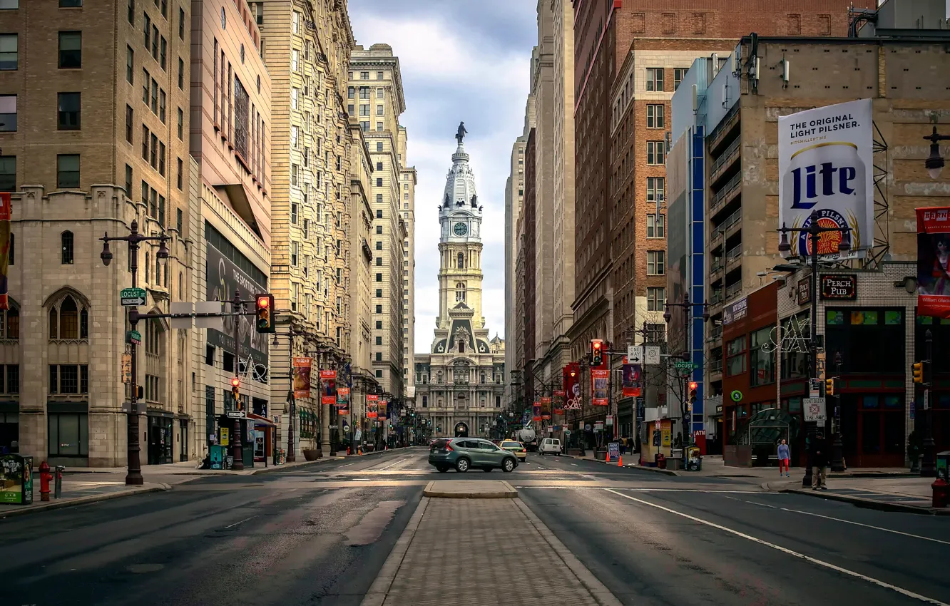 Фото обои улица, центр, downtown, Heart of Philadelphia