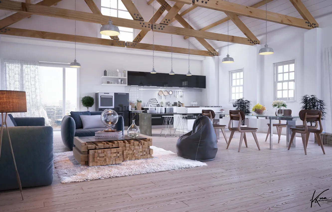Фото обои дизайн, интерьер, помещение, interior modeling & visualization, сковороды