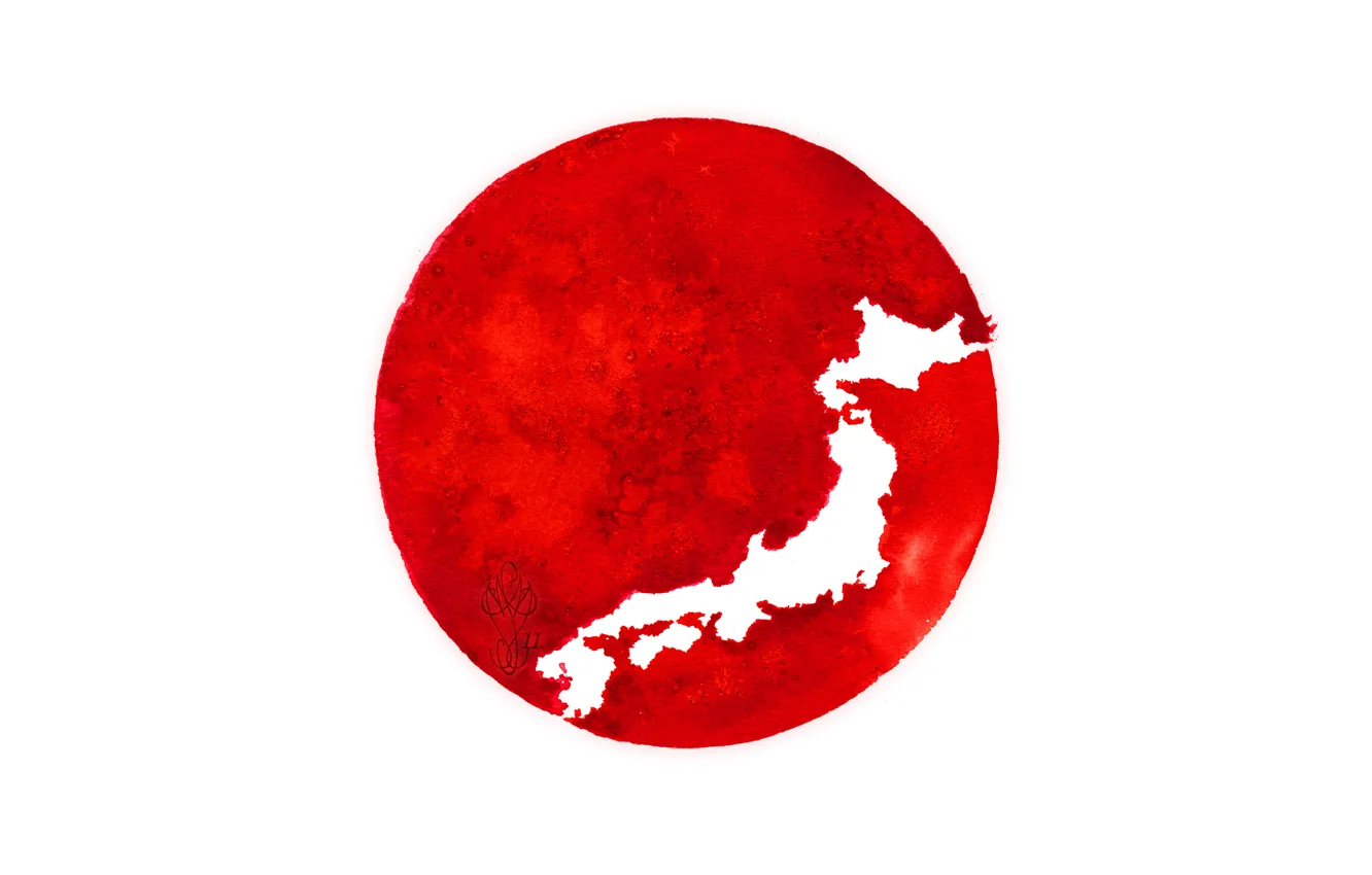 Фото обои Япония, флаг, силуэт, Japan