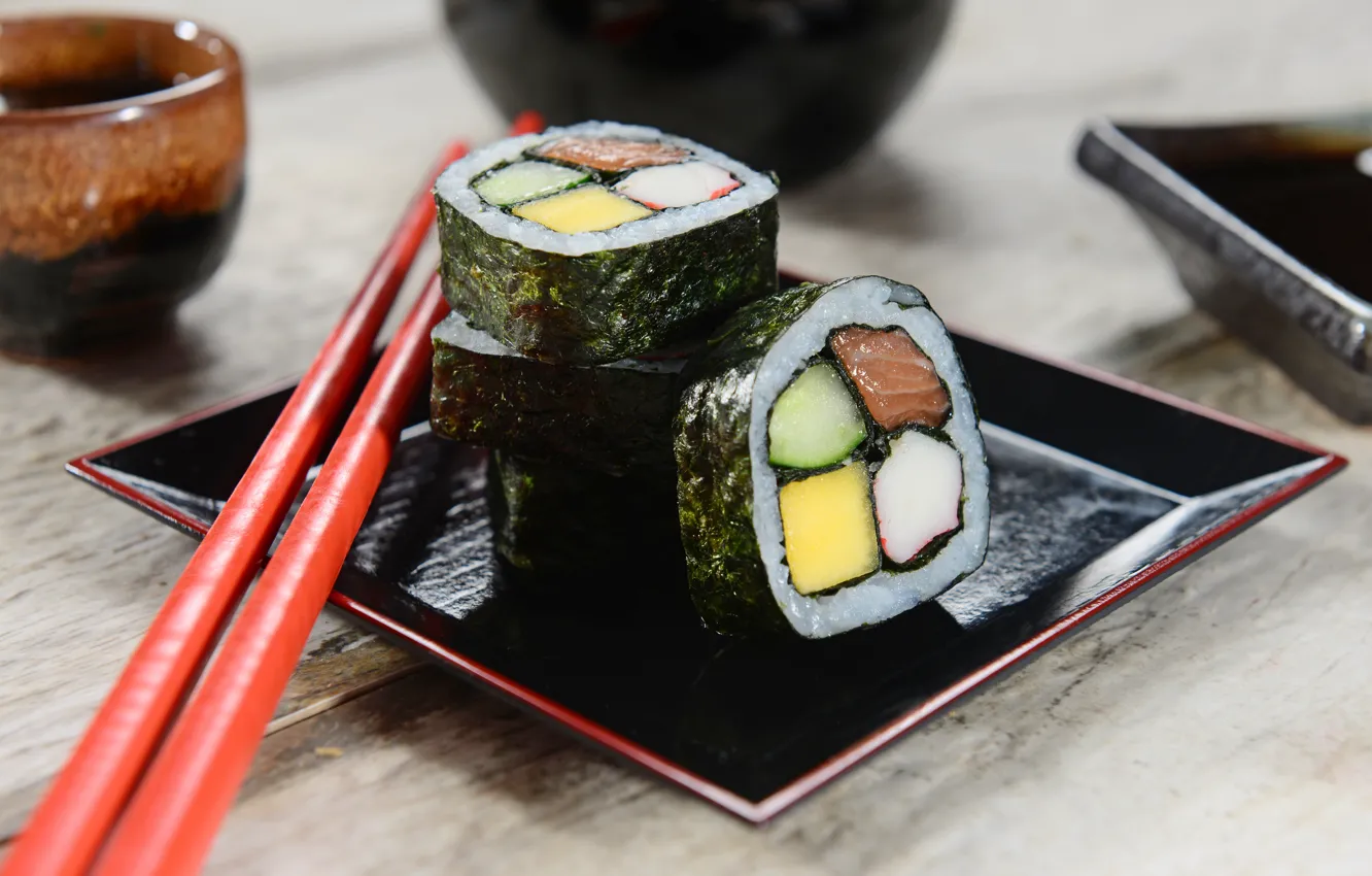 Фото обои палочки, rolls, sushi, суши, роллы, начинка, японская кухня, sticks
