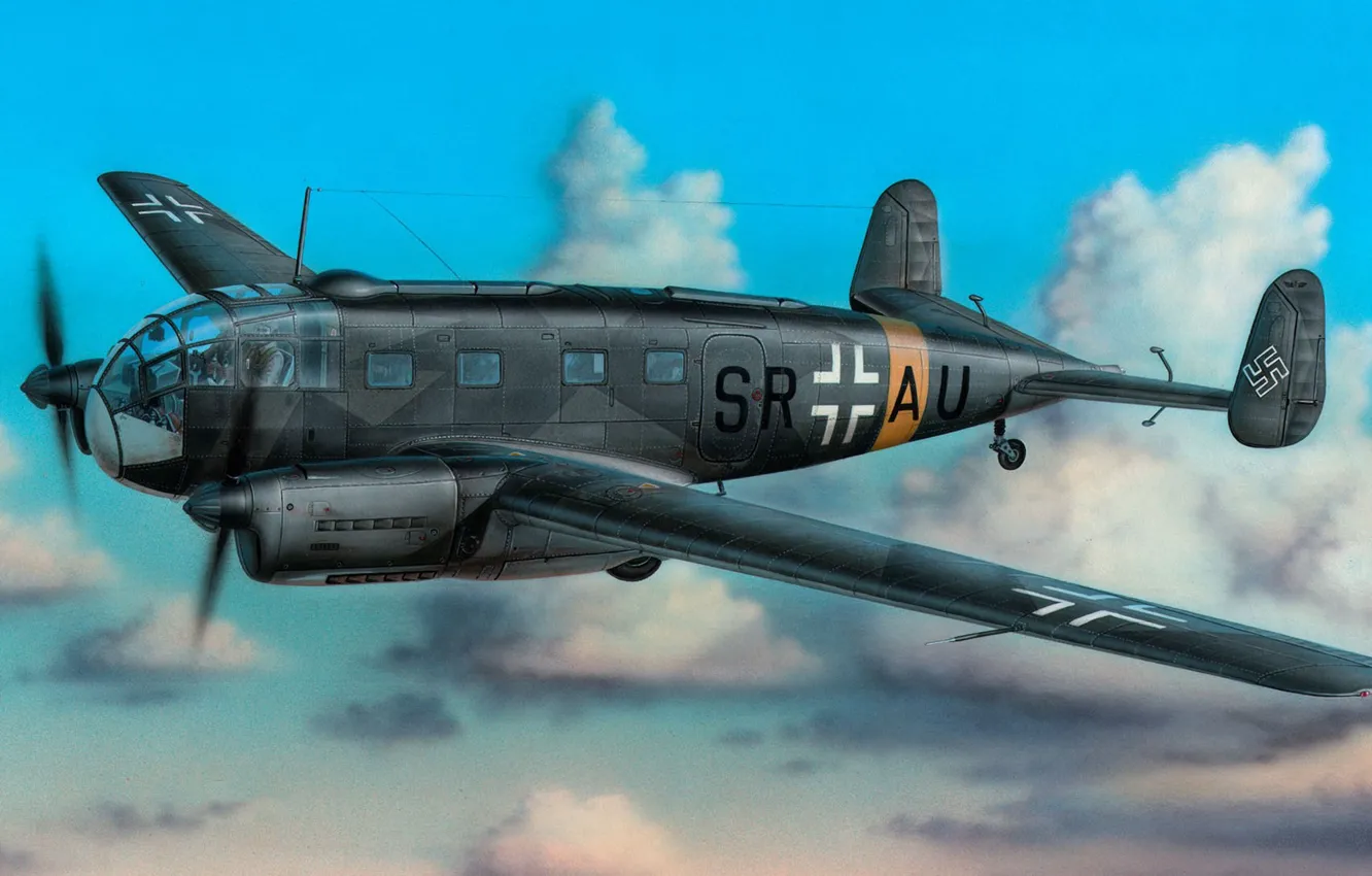 Фото обои Luftwaffe, небольшой двухмоторный транспортно-учебный самолет, Siebel, Si 204