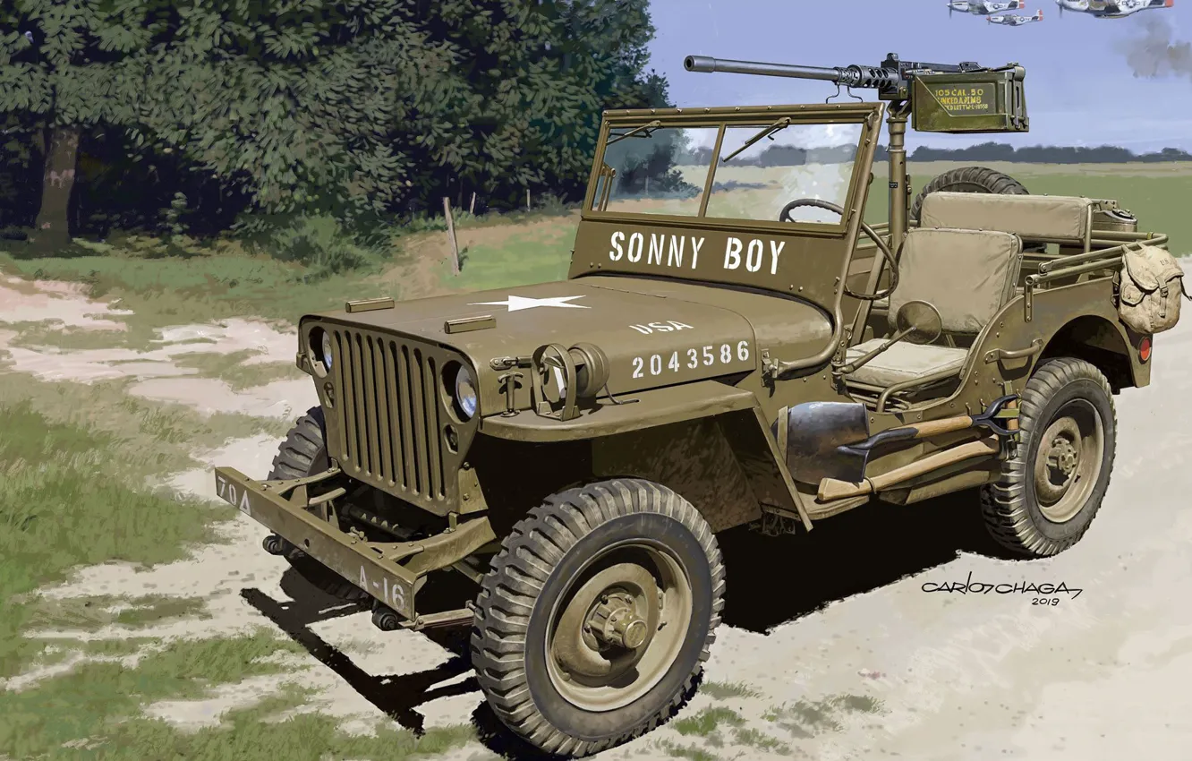 Фото обои США, Willys, Willys MB, Browning M2, автомобиль военного назначения, армейский автомобиль