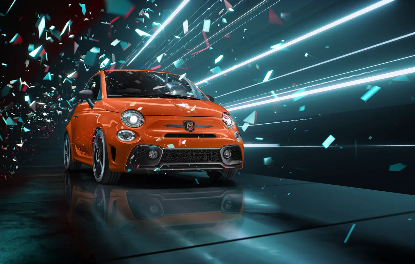 Фото обои Abarth, Спереди, Abarth 595, 2023, Оранжевая ливрея, Orange livery