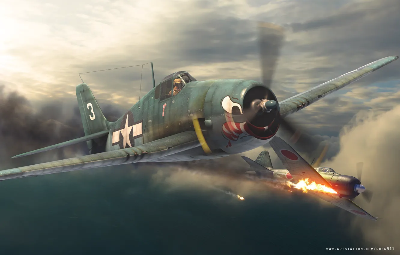 Фото обои Grumman, F6F-3, Hellcat, ВМС США, Antonis (rOEN911) Karidis, палубный истребитель США