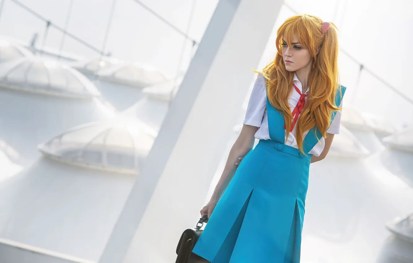Фото обои evangelion, asuka, neon, cosplay, genesis