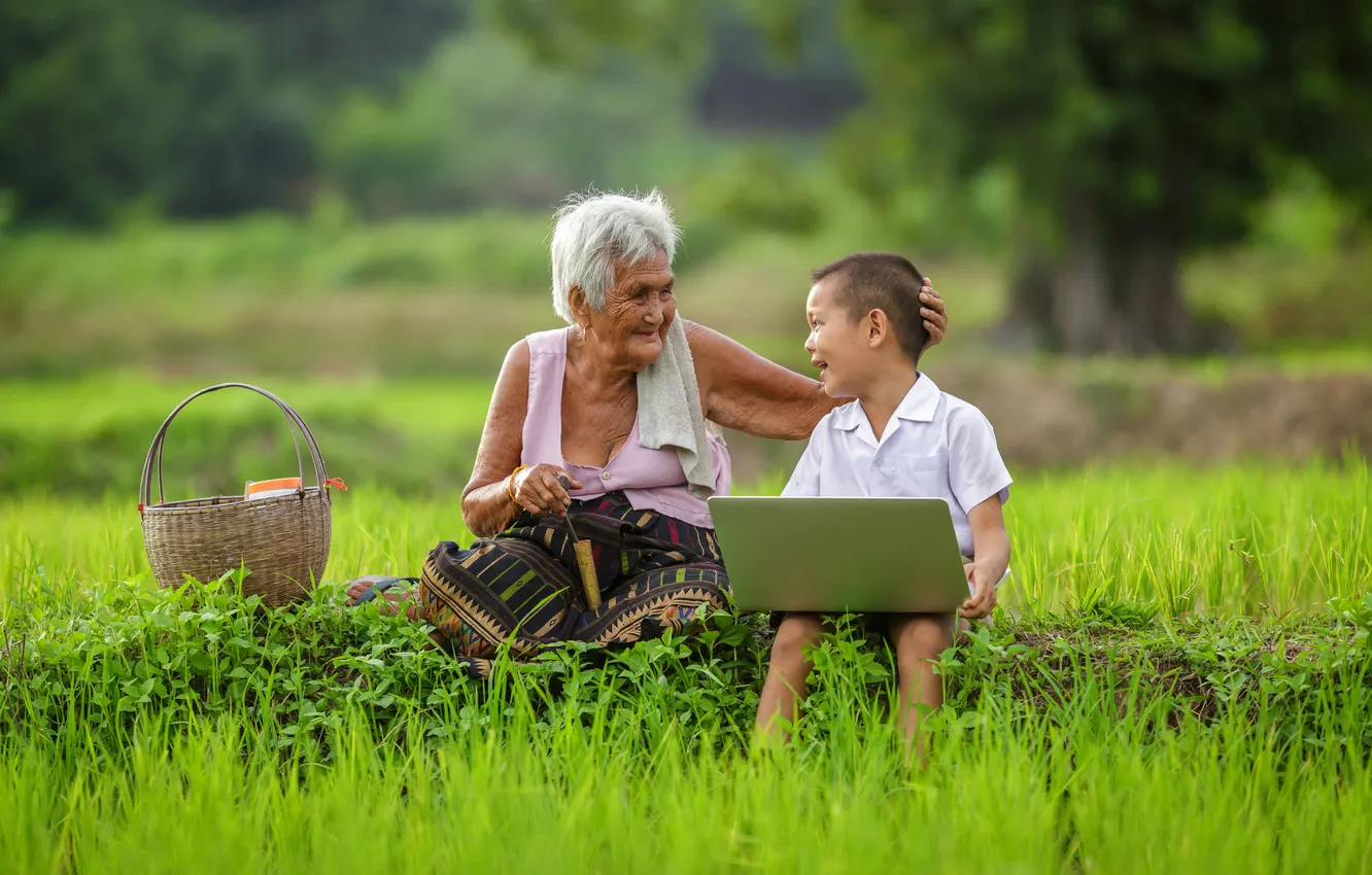 Фото обои field, landscape, child