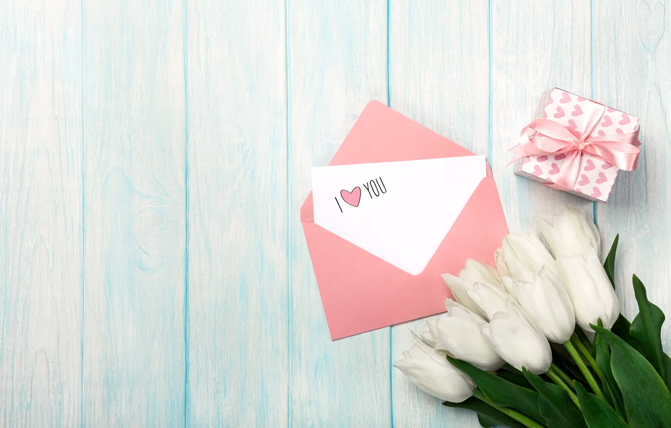 Фото обои любовь, подарок, букет, love, romantic, tulips, valentine's day, letter