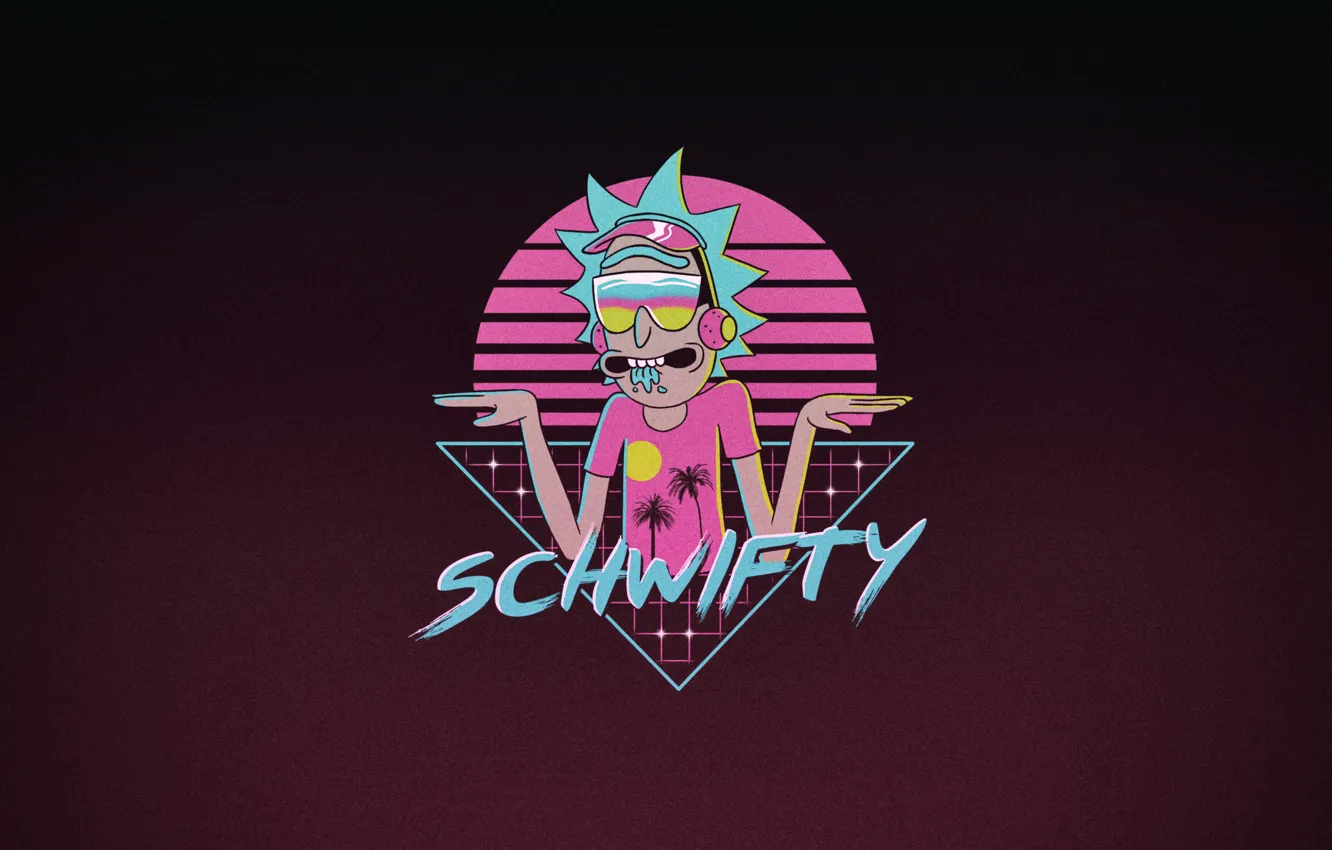 Фото обои Минимализм, Рисунок, Арт, Neon, Rick, Рик и Морти, Synth, Retrowave