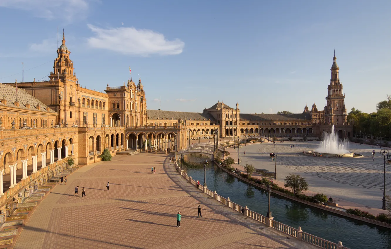 Фото обои фонтан, Испания, дворец, Севилья