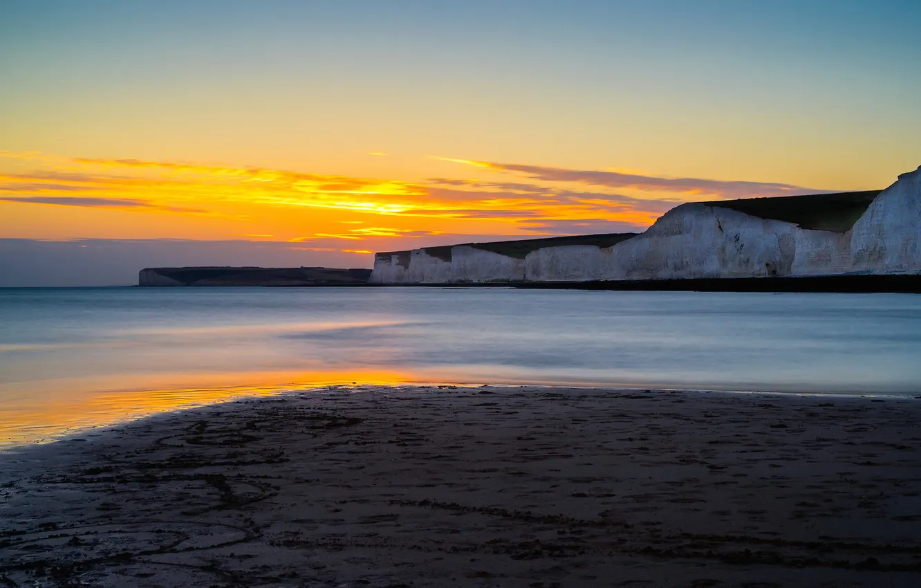 Фото обои beach, England, Golden light, Birling Gap