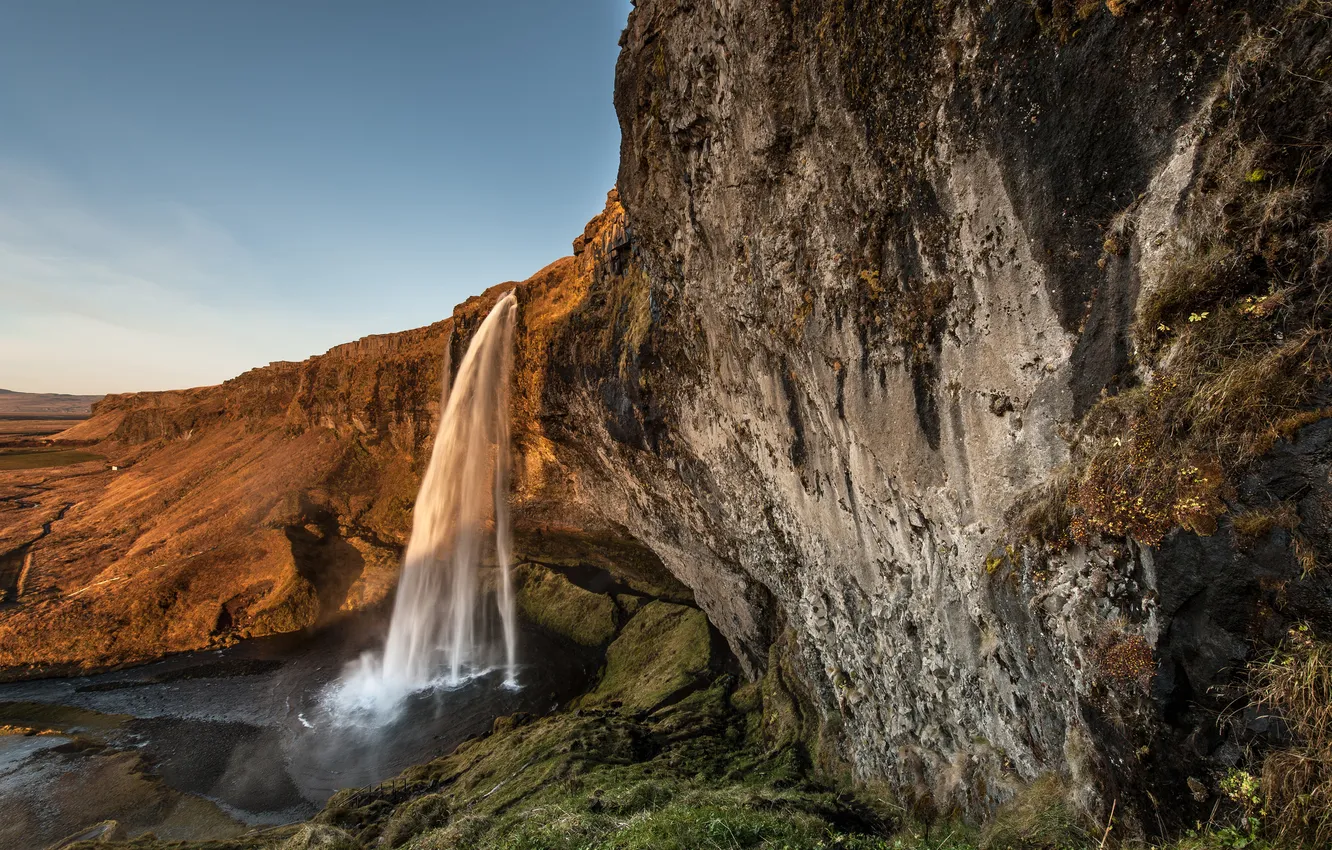 Фото обои небо, скалы, водопад, Исландия