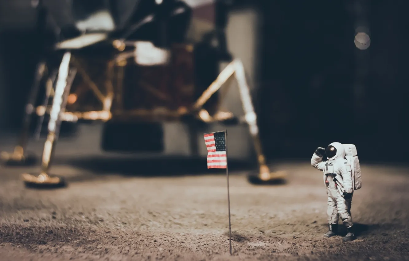 Фото обои космонавт, флаг, америка