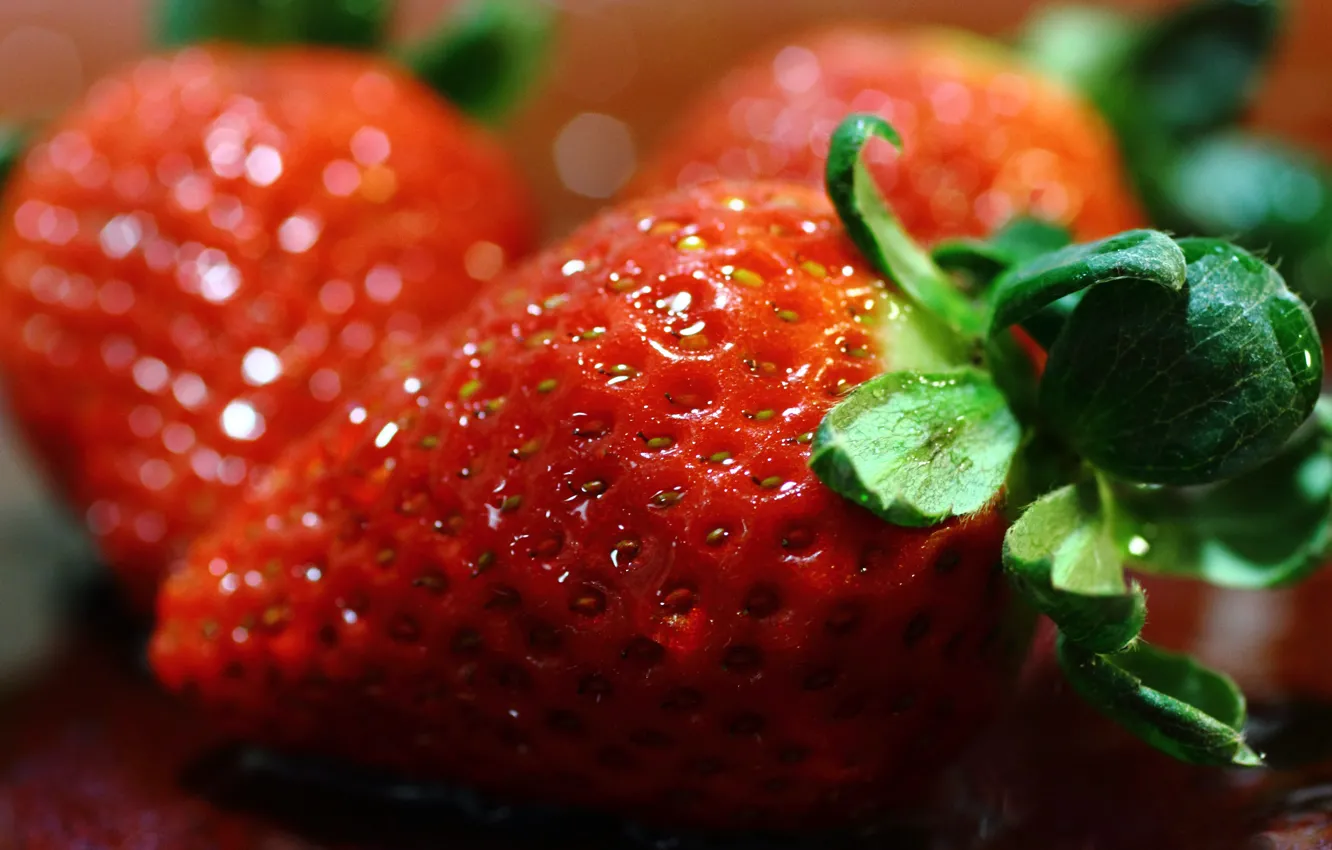 Фото обои макро, ягоды, еда, клубника, боке, крупные, обои от lolita777