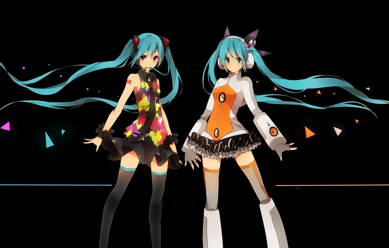 Фото обои девушки, наушники, арт, галстук, татуировка, vocaloid, hatsune miku, вокалоид