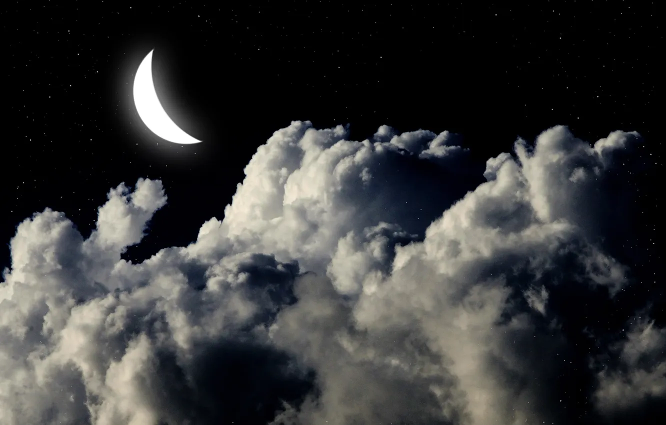 Фото обои небо, звезды, облака, ночь, природа, фон, widescreen, обои