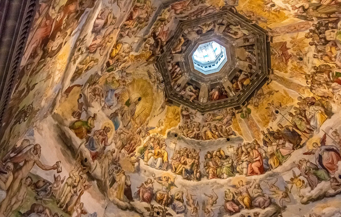 Фото обои Италия, Флоренция, фреска, купол, роспись, Дуомо, собор Санта-Мария-дель-Фьоре