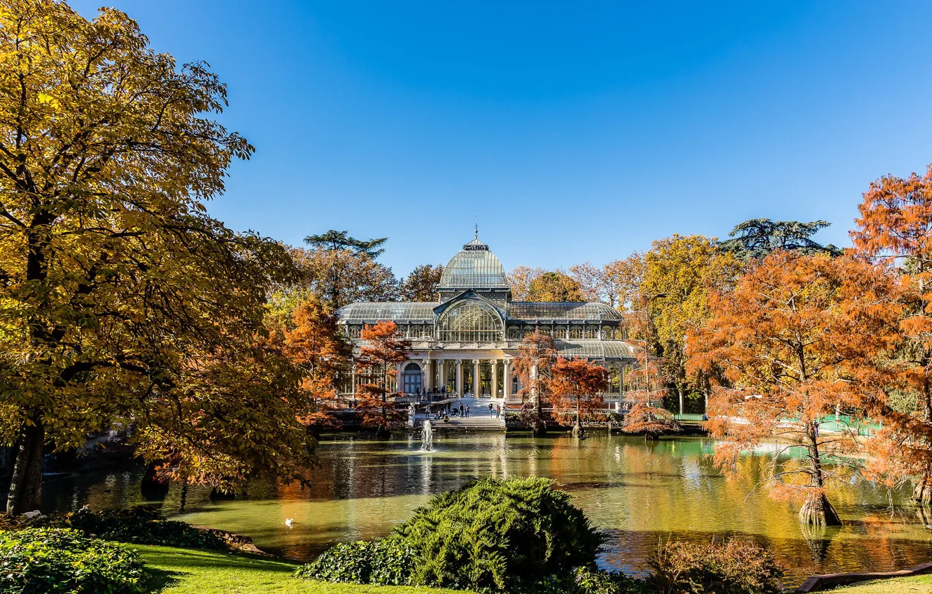 Фото обои Испания, Мадрид, зимний сад, парк Буэн-Ретиро, Хрустальный Дворец, Palacio de Cristal