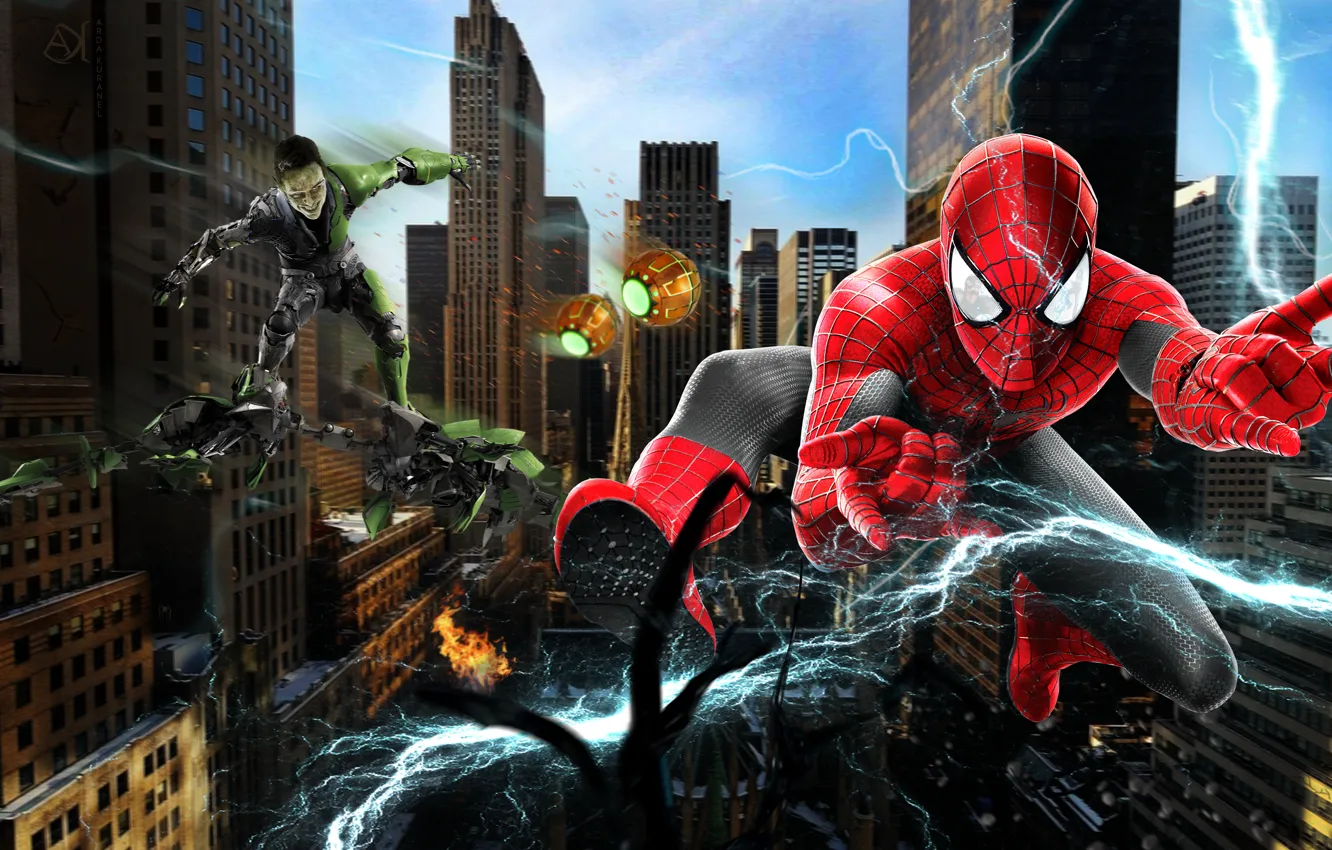 Фото обои супергерой, марвел, spider man, новый человек паук, высокое напряжение, the amazing spider man 2