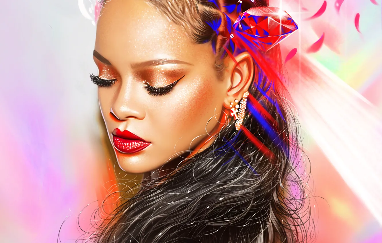 Фото обои портрет, макияж, актриса, арт, прическа, певица, Rihanna, Рианна