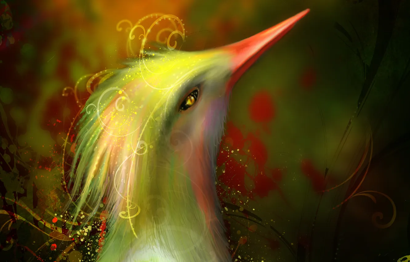 Фото обои взгляд, фантастика, птица, узор, арт, длинный клюв