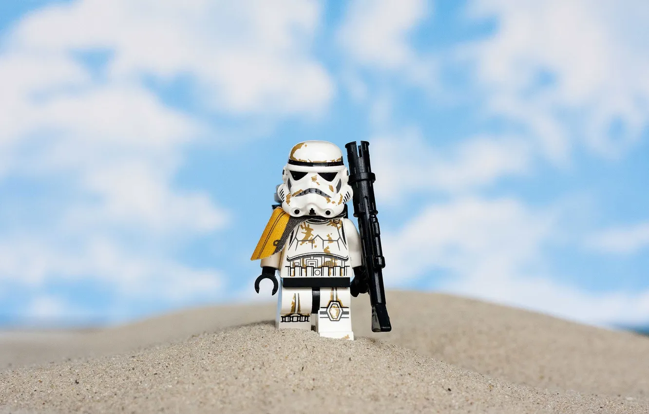 Фото обои песок, небо, облака, оружие, пустыня, Star Wars, Sandtrooper, BlasTech T-21