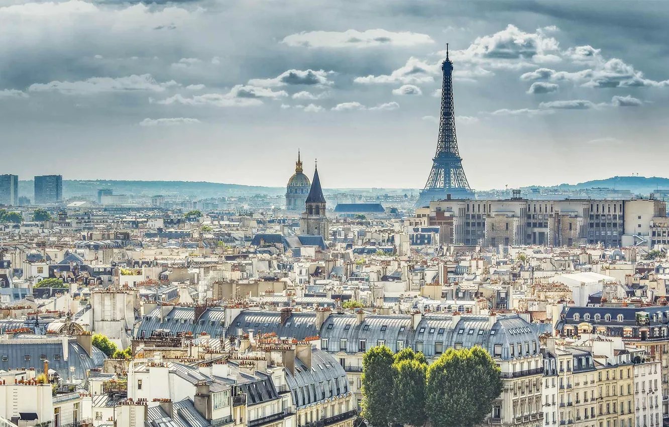 Фото обои Франция, Париж, панорама, Эйфелева башня