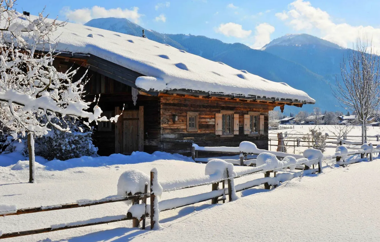 Фото обои зима, небо, снег, пейзаж, природа, house, white, sky