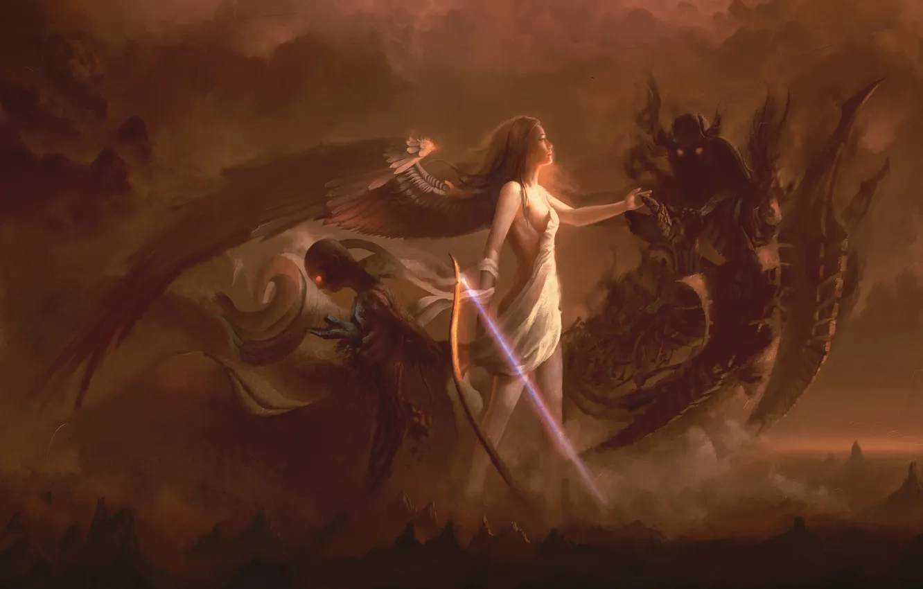 Фото обои Девушка, Ангел, Крылья, Демон, Fantasy, Демоны, Арт, Devil