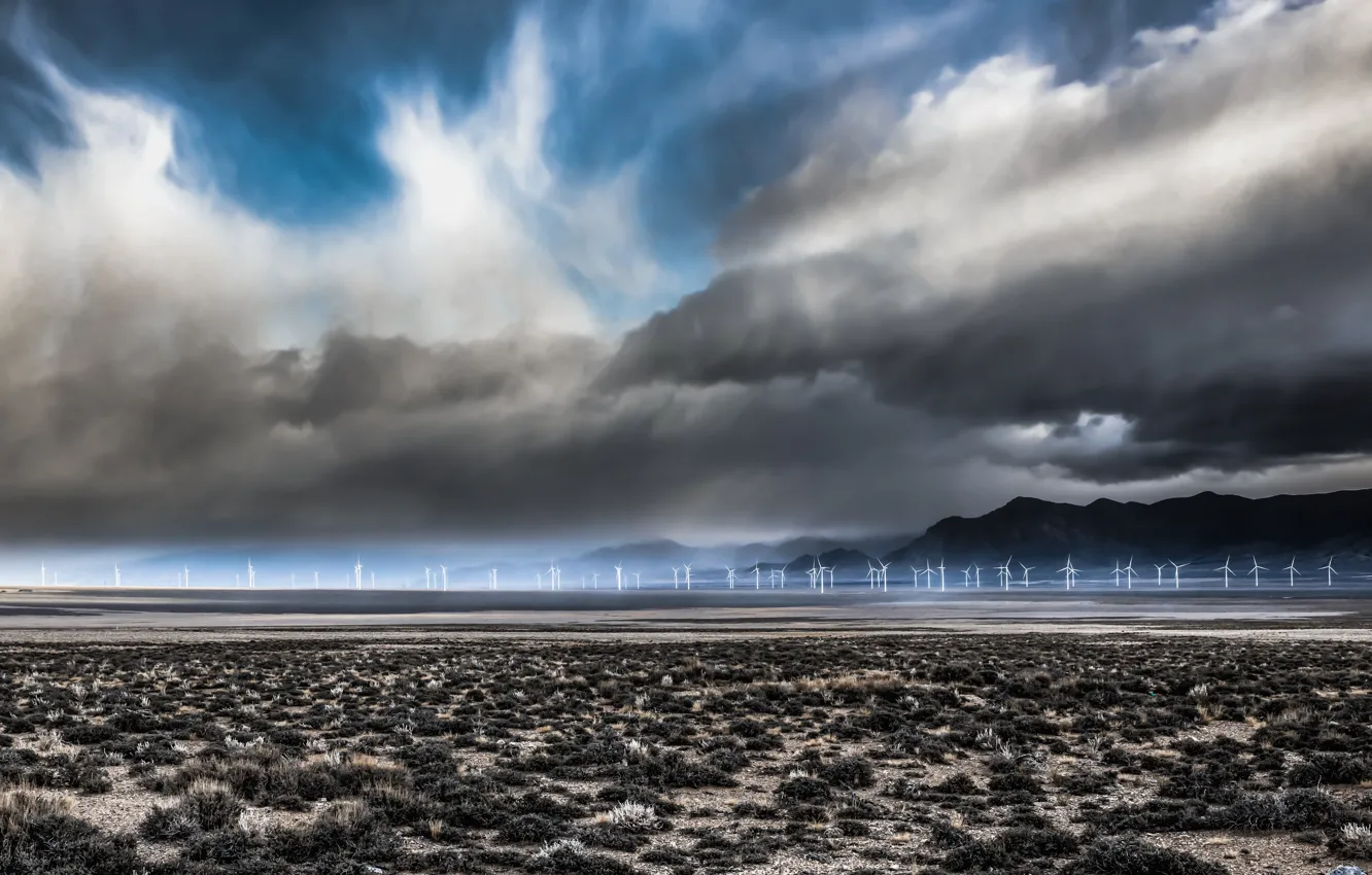 Фото обои United States, Nevada, Desert, White Pine County, Wind Mill