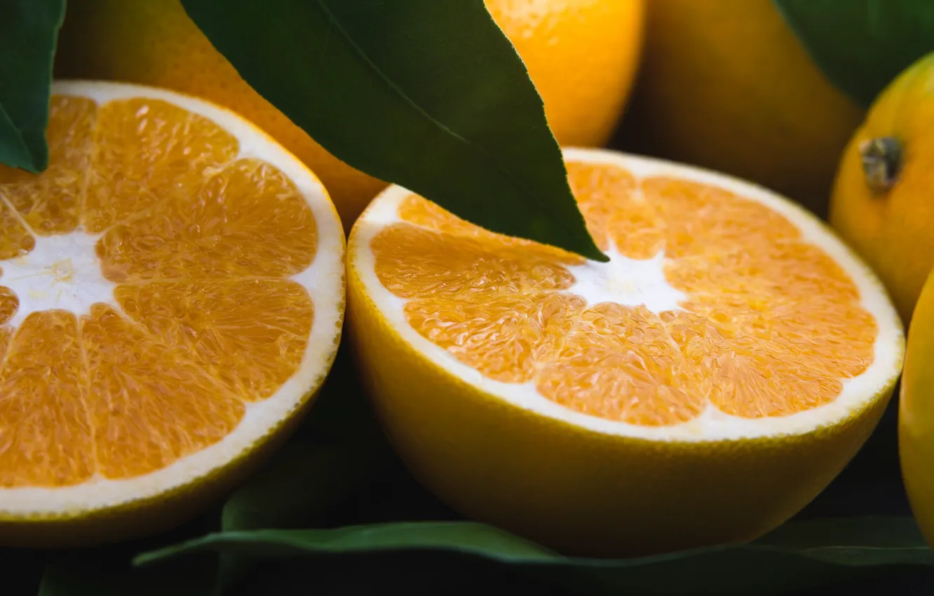 Фото обои макро, апельсины, половинки