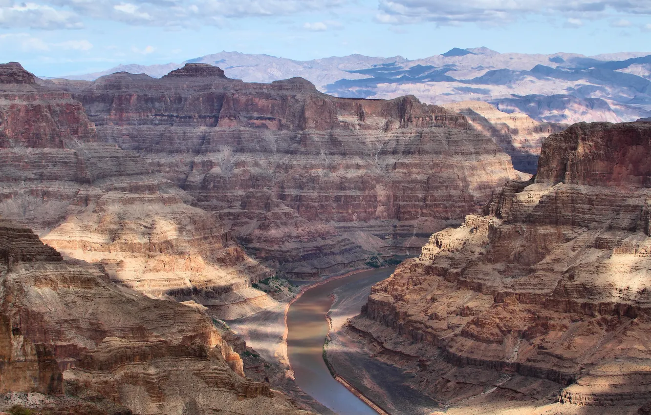 Фото обои небо, горы, река, каньон, Аризона, Grand Canyon, National Park