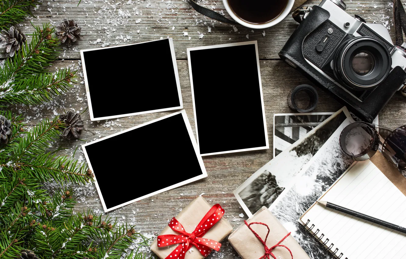 Фото обои фото, елка, камера, Новый Год, Рождество, подарки, Christmas, vintage