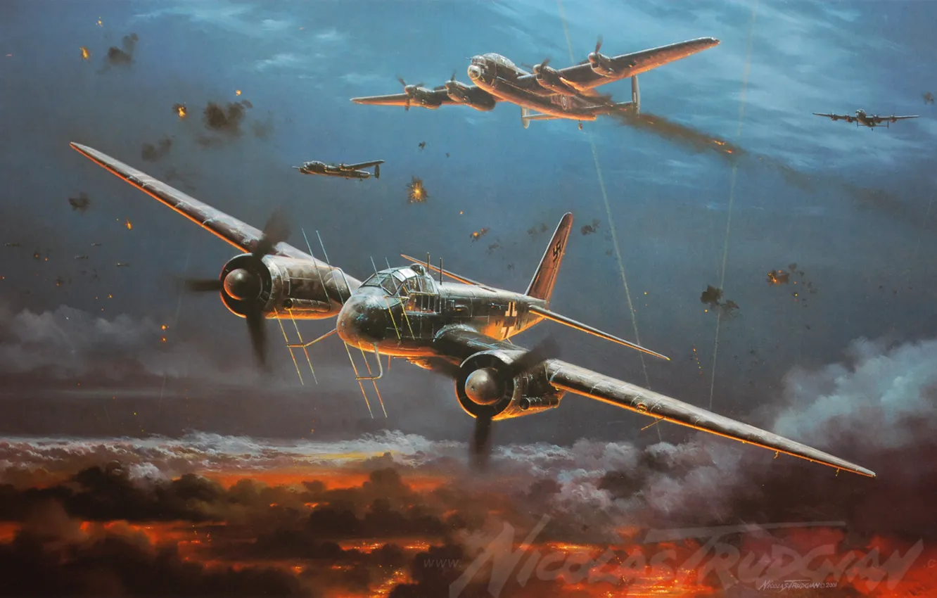 Фото обои самолет, painting, Junkers, WW2, Ночной истребитель, aircraft art, Ju 88G, Night Fighter