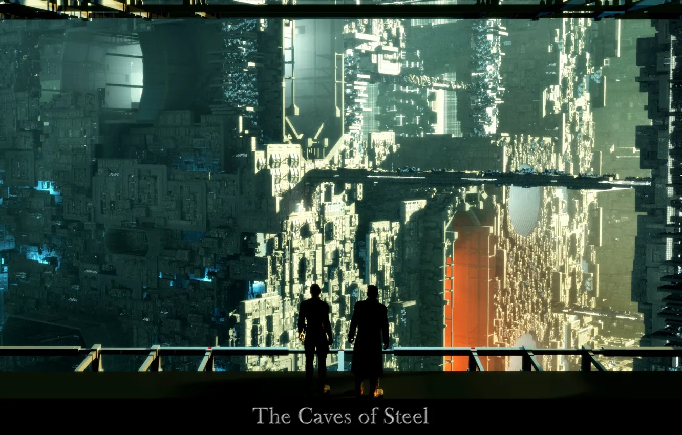 Фото обои мост, люди, the caves of steel, стальная пещера