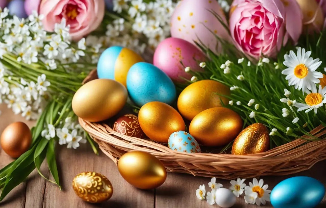 Фото обои цветы, яйца, весна, colorful, Пасха, happy, flowers, spring
