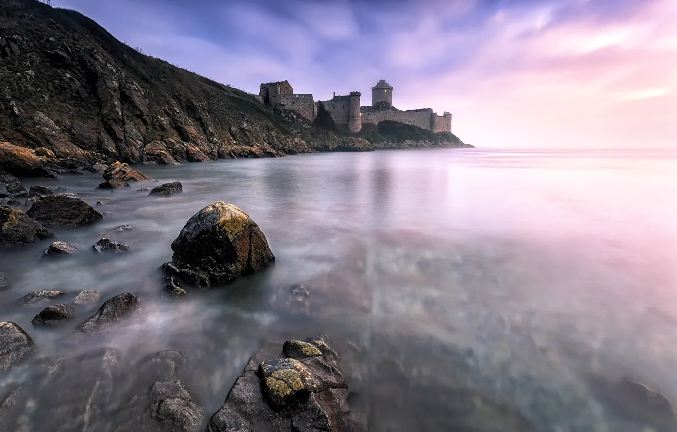 Фото обои камни, замок, берег, крепость, Кот-д’Армор, Côtes-d’Armor