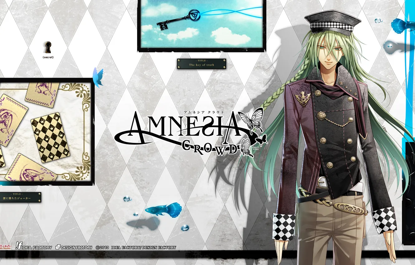 Фото обои карты, коса, парень, зеленые волосы, Amnesia, Ukyo, амнезия